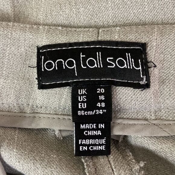 Long Tall Sally Grey Check Flat Front Wide Leg Pants size 16 Tall Career Work - Picture 6 of 12